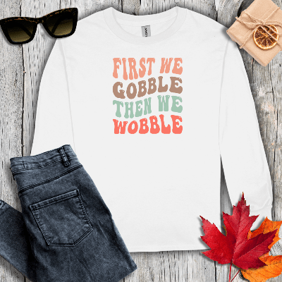 Long-sleeve S / White First We Gobble Long Sleeve Tee