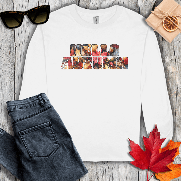 Long-sleeve S / White Hello Autumn Leaf Inlay Long Sleeve Tee