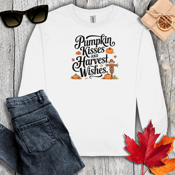 Long-sleeve S / White Pumpkin Kisses Long Sleeve Tee
