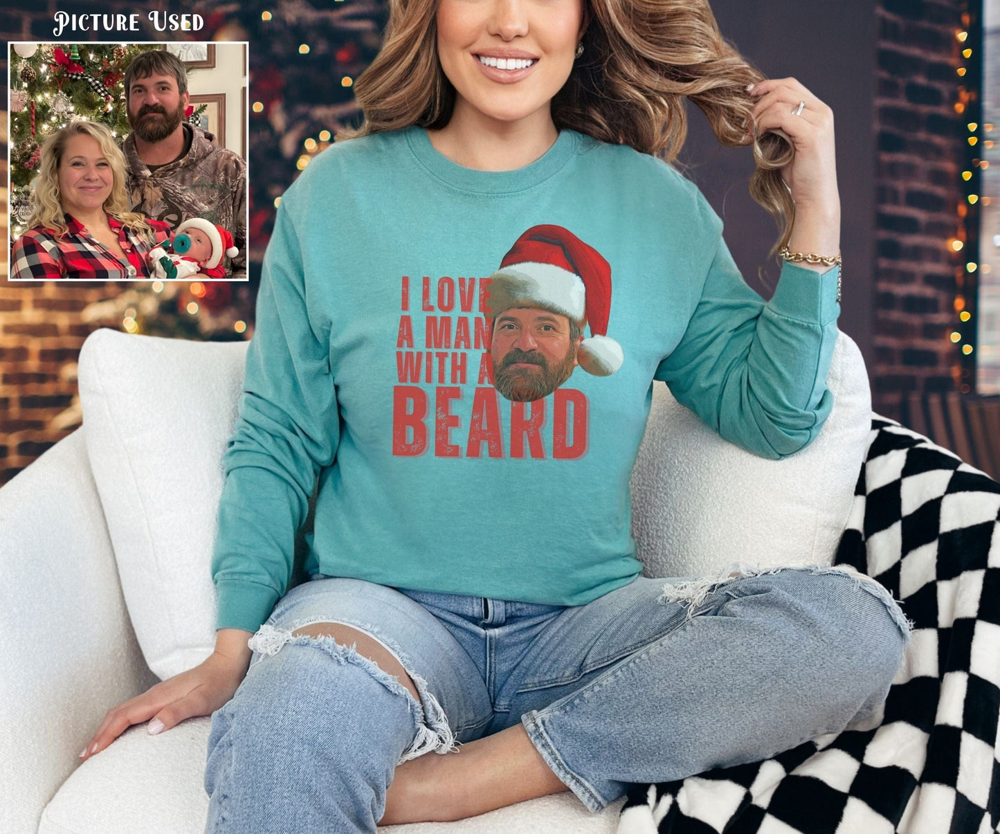 Long-sleeve Seafoam / S Personalized Man With A Beard Comfort Colors® Long Sleeve Tee