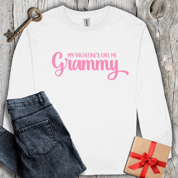 Long-sleeve White / S My Valentines Call Me Grammy Long Sleeve Tee