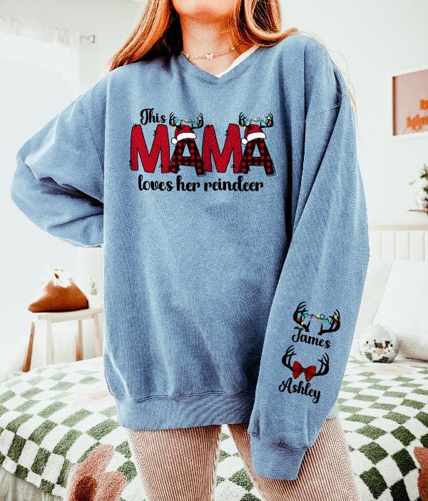 Sweatshirt Blue Jean / S Mama's Reindeer Comfort ColorsĀ® Sweatshirt