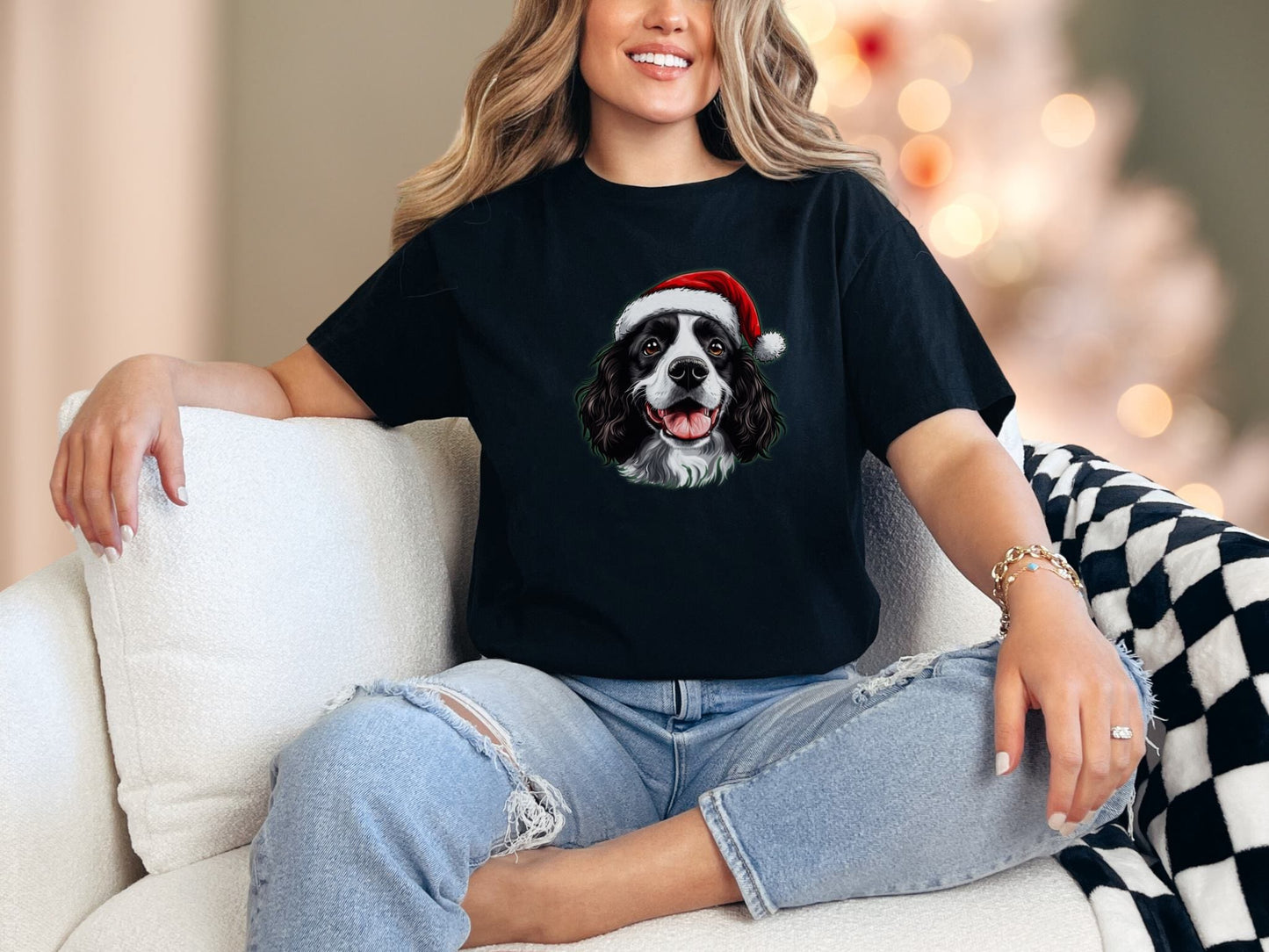T-Shirt Black / S Black and White Springer Spaniel Tee
