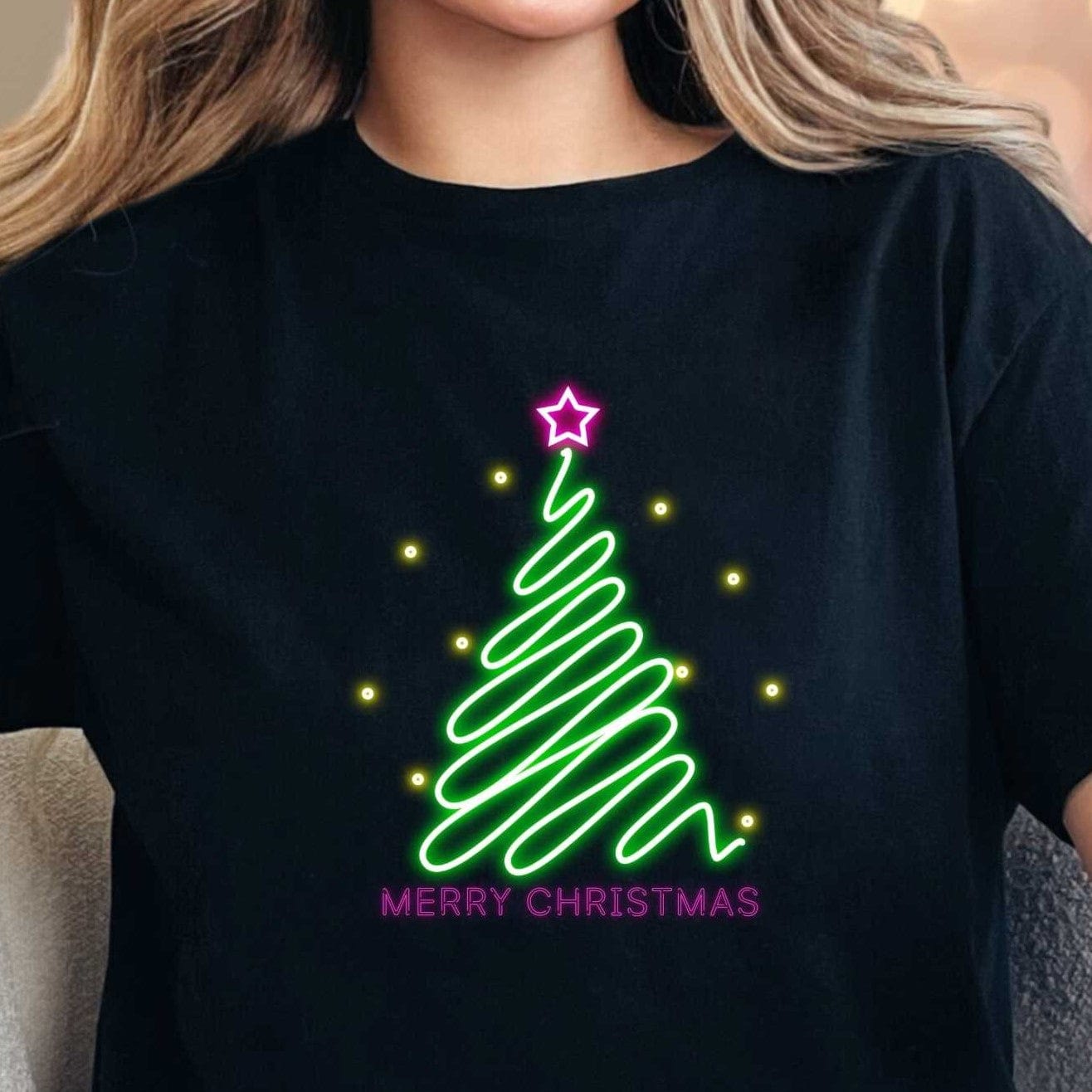 T-Shirt Black / S Neon Merry Christmas Tee