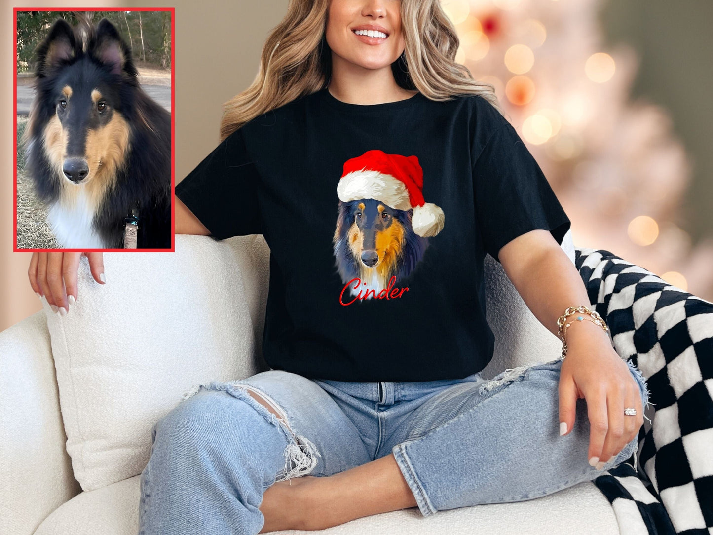 T-Shirt Black / S Personalized Christmas Pet Tee