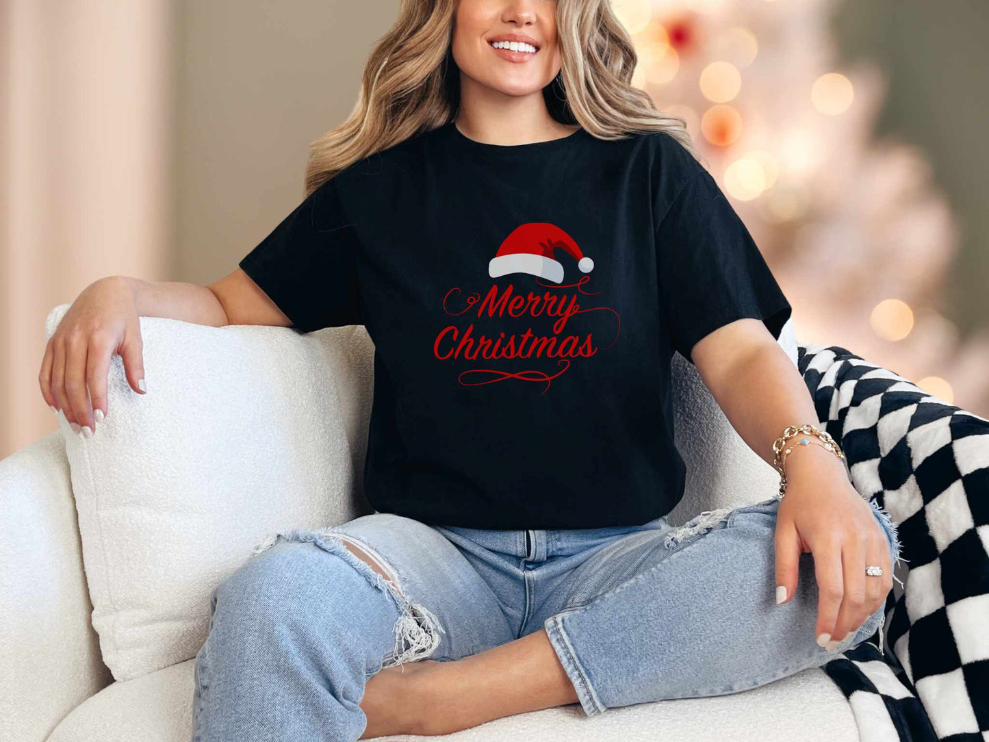 T-Shirt Black / S Santa Hat Merry Christmas Tee