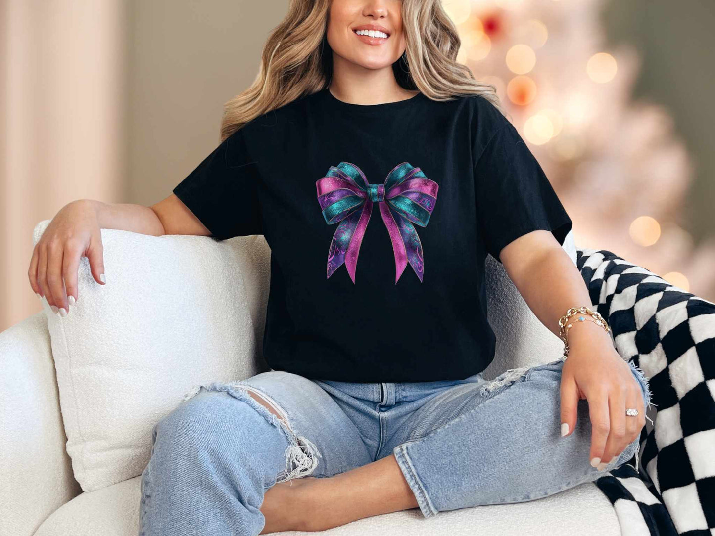 T-Shirt Black / S Shimmery Bow Tee