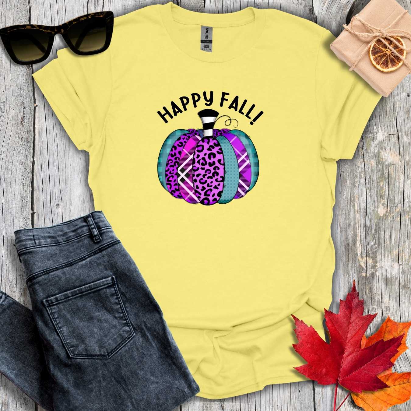 T-Shirt Cornsilk / S Happy Fall Purple Cheetah Tee