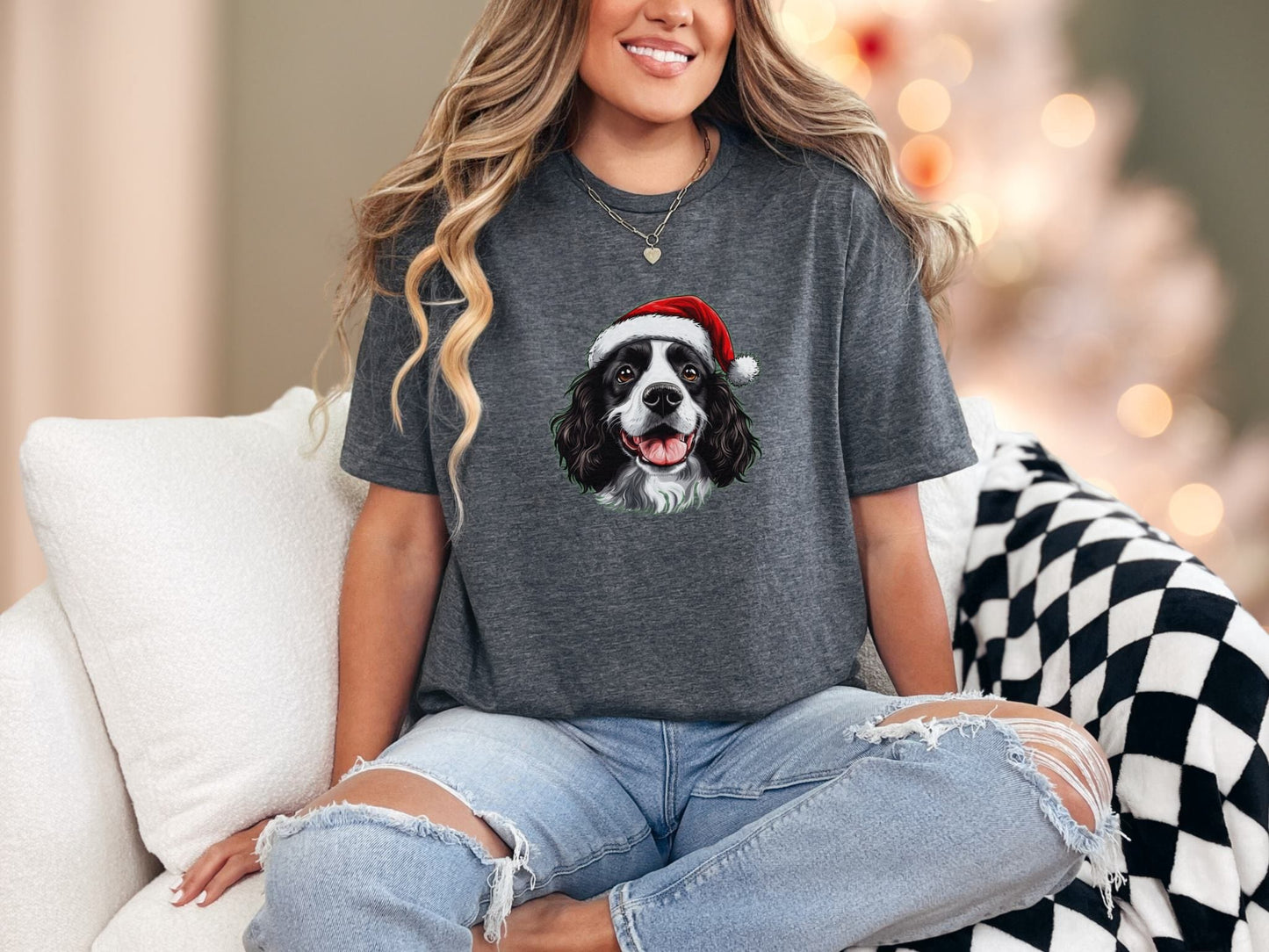 T-Shirt Dark Heather / S Black and White Springer Spaniel Tee