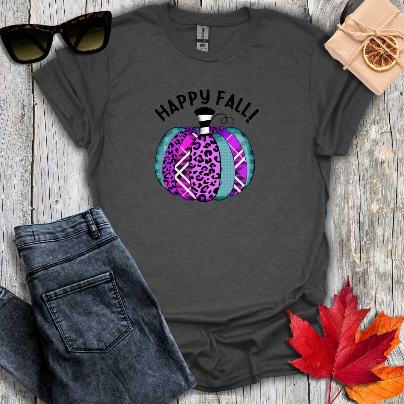 T-Shirt Dark Heather / S Happy Fall Purple Cheetah Tee