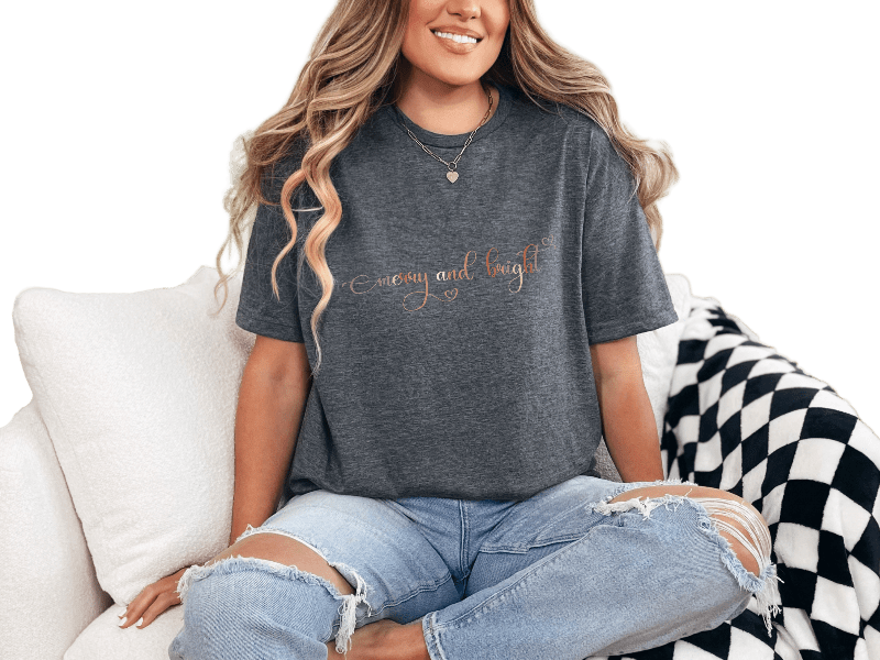T-Shirt Dark Heather / S Merry and Bright Rose Gold Tee