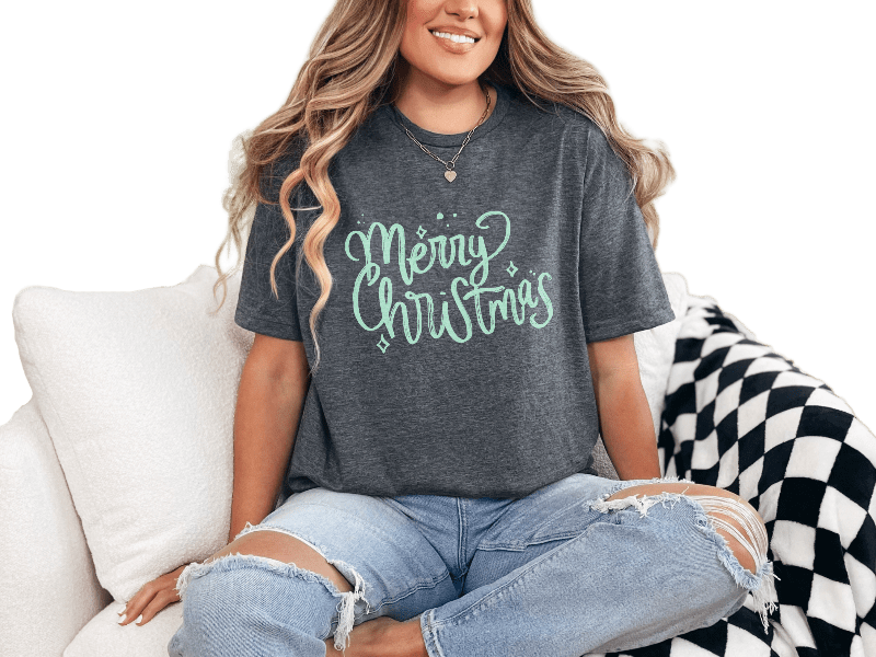 T-Shirt Dark Heather / S Merry Christmas Brush Script Tee