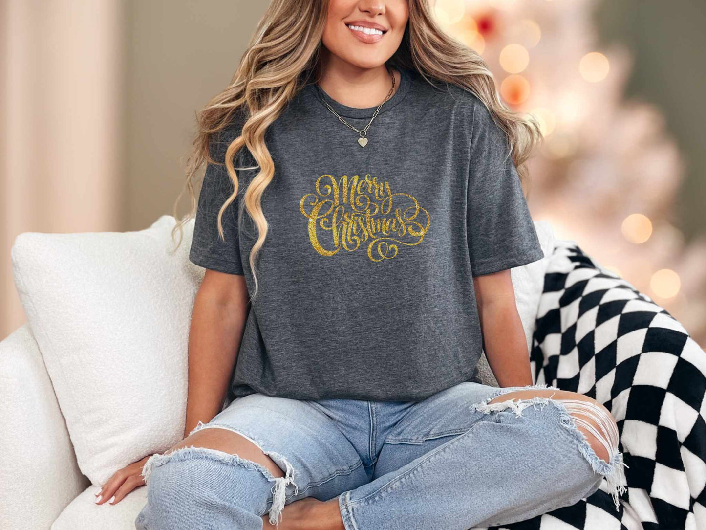 T-Shirt Dark Heather / S Merry Christmas Gold Tee