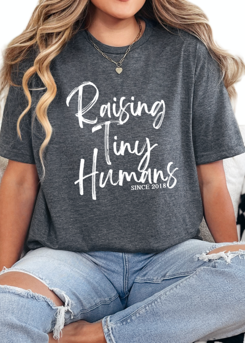 T-Shirt Dark Heather / S Personalized Raising Tiny Humans Tee