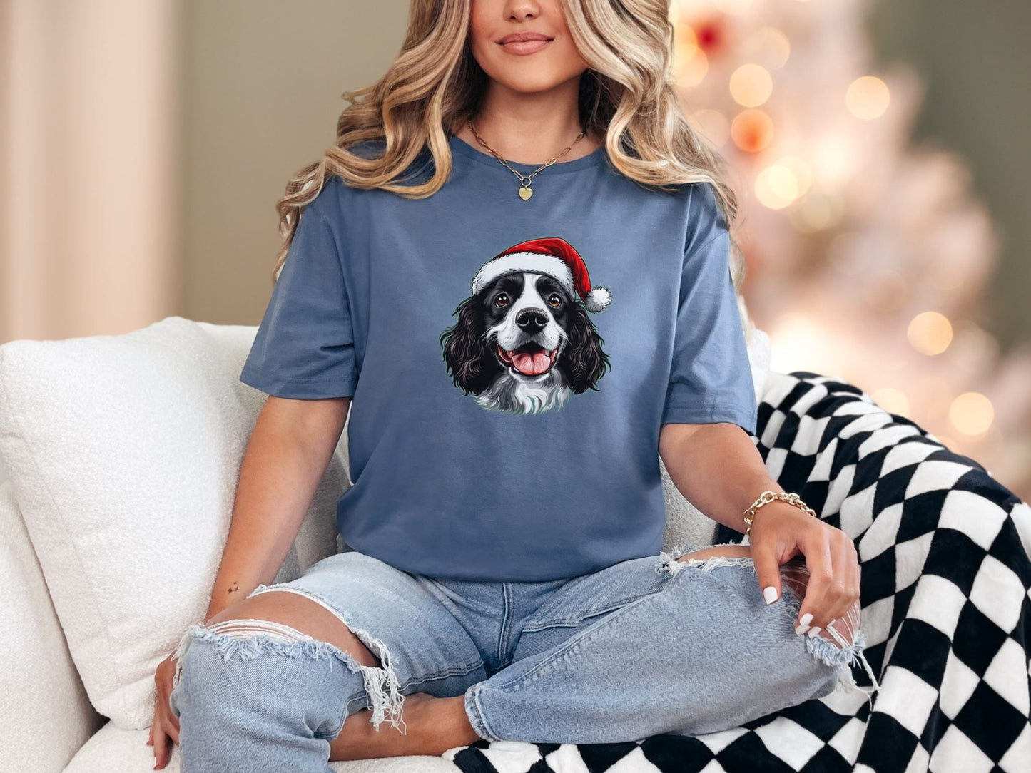 T-Shirt Heather Indigo / S Black and White Springer Spaniel Tee