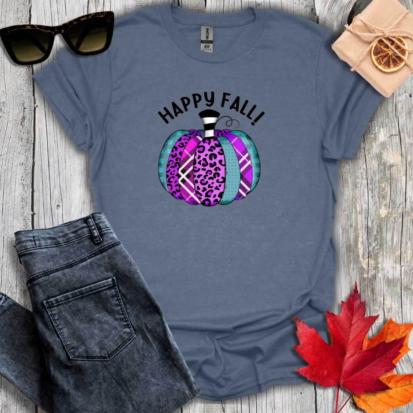 T-Shirt Heather Indigo / S Happy Fall Purple Cheetah Tee