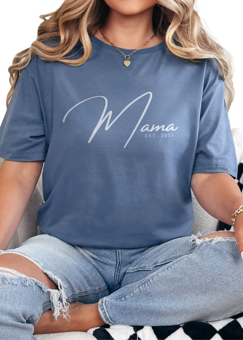 T-Shirt Heather Indigo / S Personalized Mama EST Tee