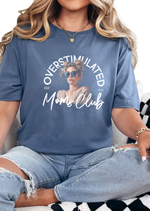 T-Shirt Heather Indigo / S Personalized Overstimulated Moms Club Tee