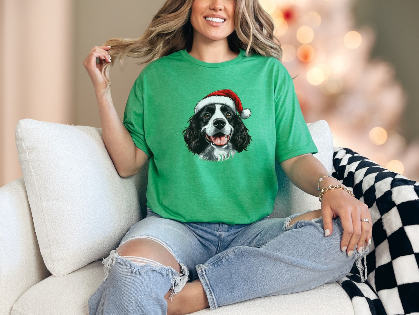 T-Shirt Heather Irish Green / S Black and White Springer Spaniel Tee