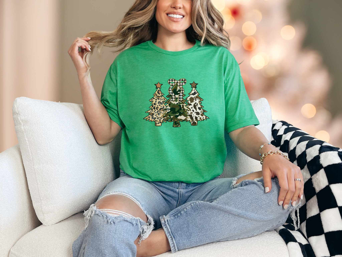 T-Shirt Heather Irish Green / S Camo Cow Cheetah Christmas Trees Tee