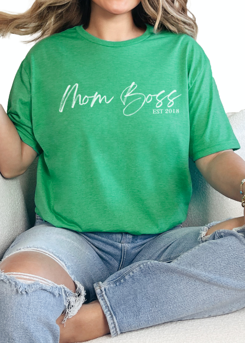 T-Shirt Heather Irish Green / S Personalized Mom Boss Tee