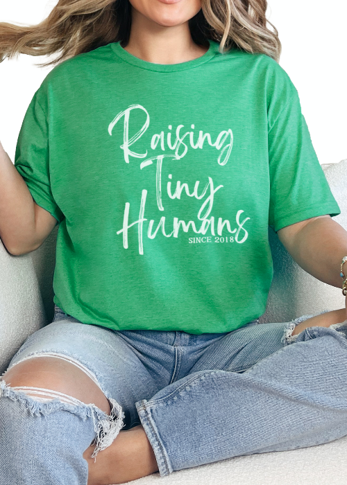 T-Shirt Heather Irish Green / S Personalized Raising Tiny Humans Tee