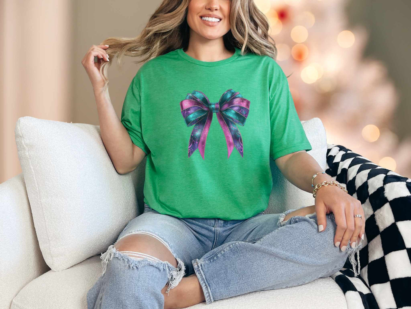 T-Shirt Heather Irish Green / S Shimmery Bow Tee