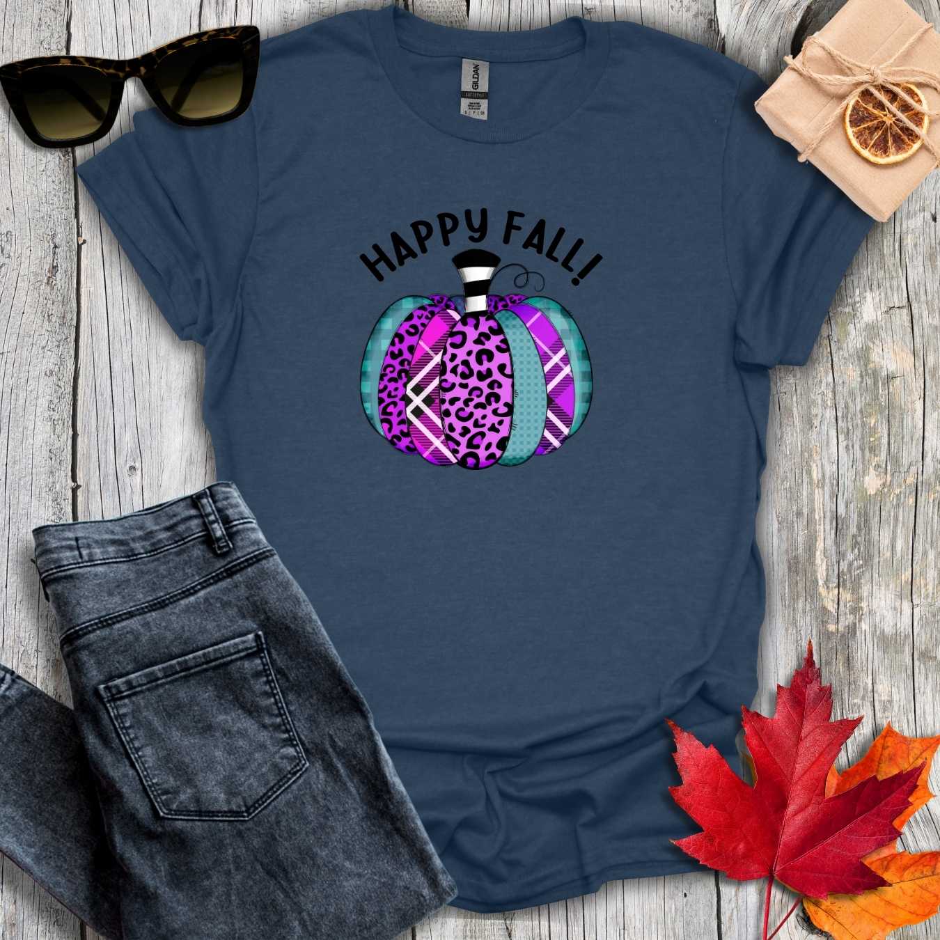 T-Shirt Heather Navy / S Happy Fall Purple Cheetah Tee