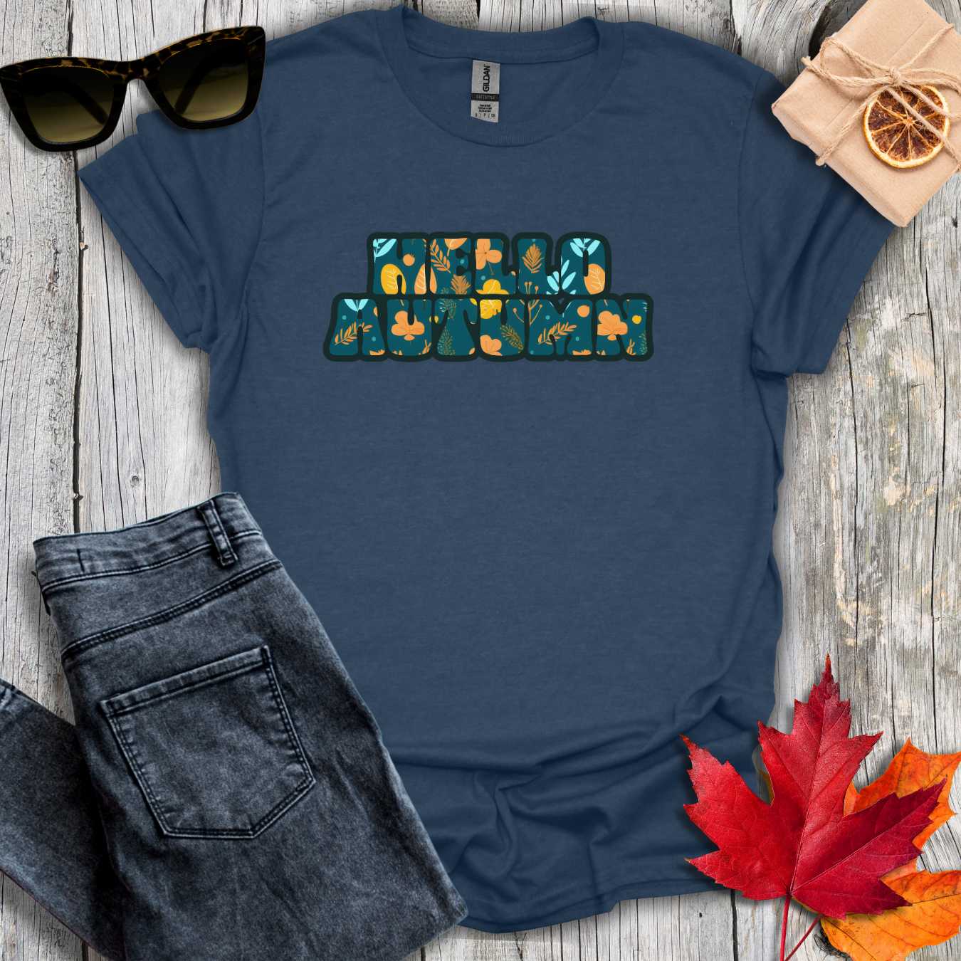 T-Shirt Heather Navy / S Hello Autumn Teal Inlay Tee