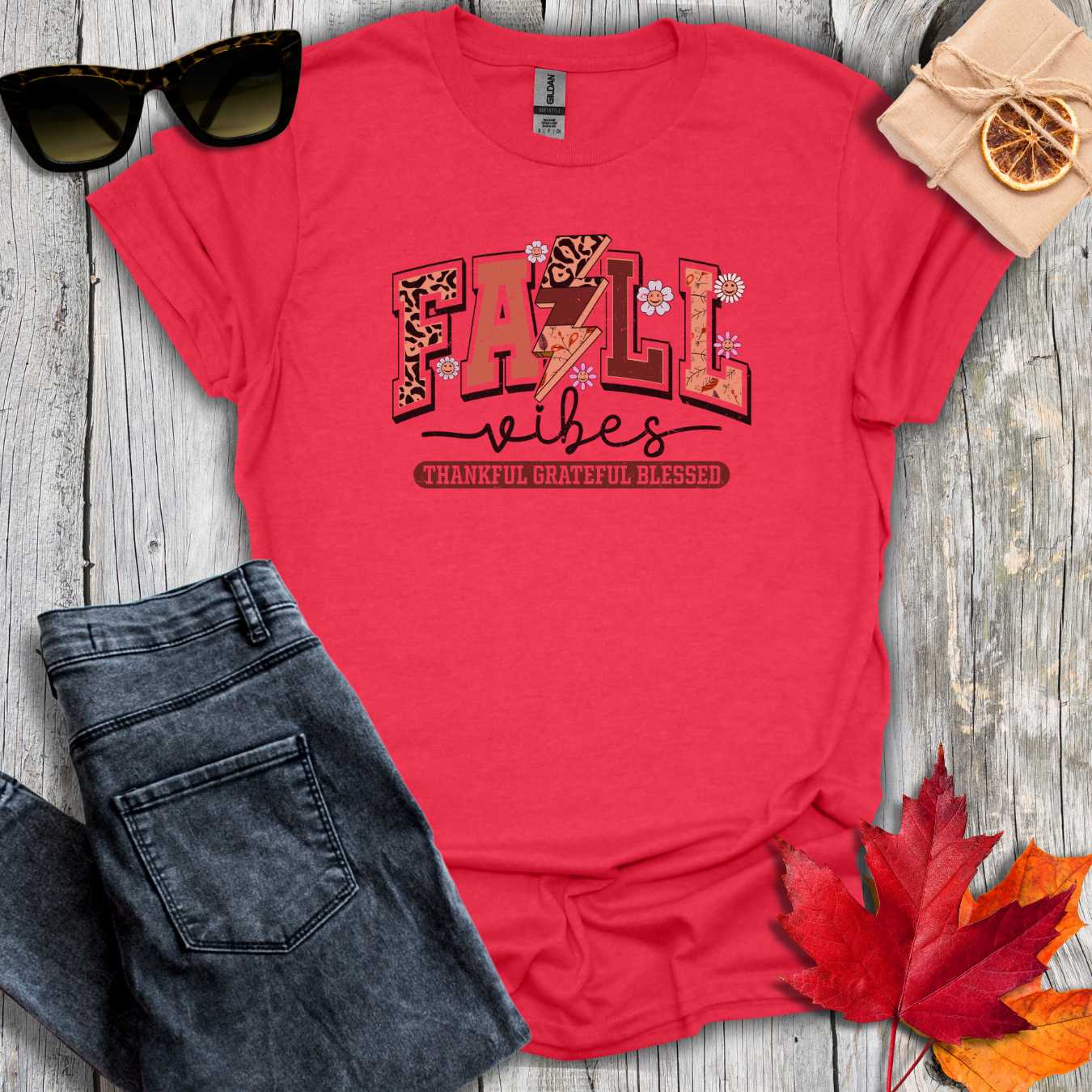 T-Shirt Heather Red / S Fall Vibes Retro Tee