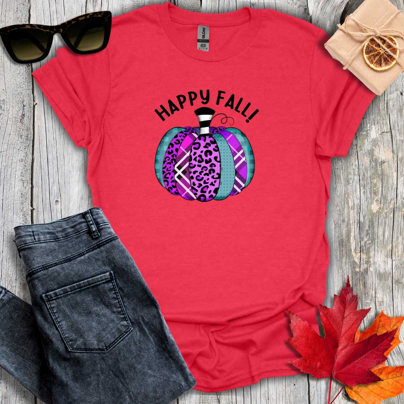 T-Shirt Heather Red / S Happy Fall Purple Cheetah Tee