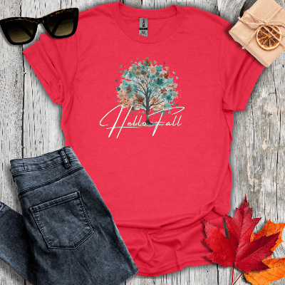 T-Shirt Heather Red / S Hello Fall Tree Tee