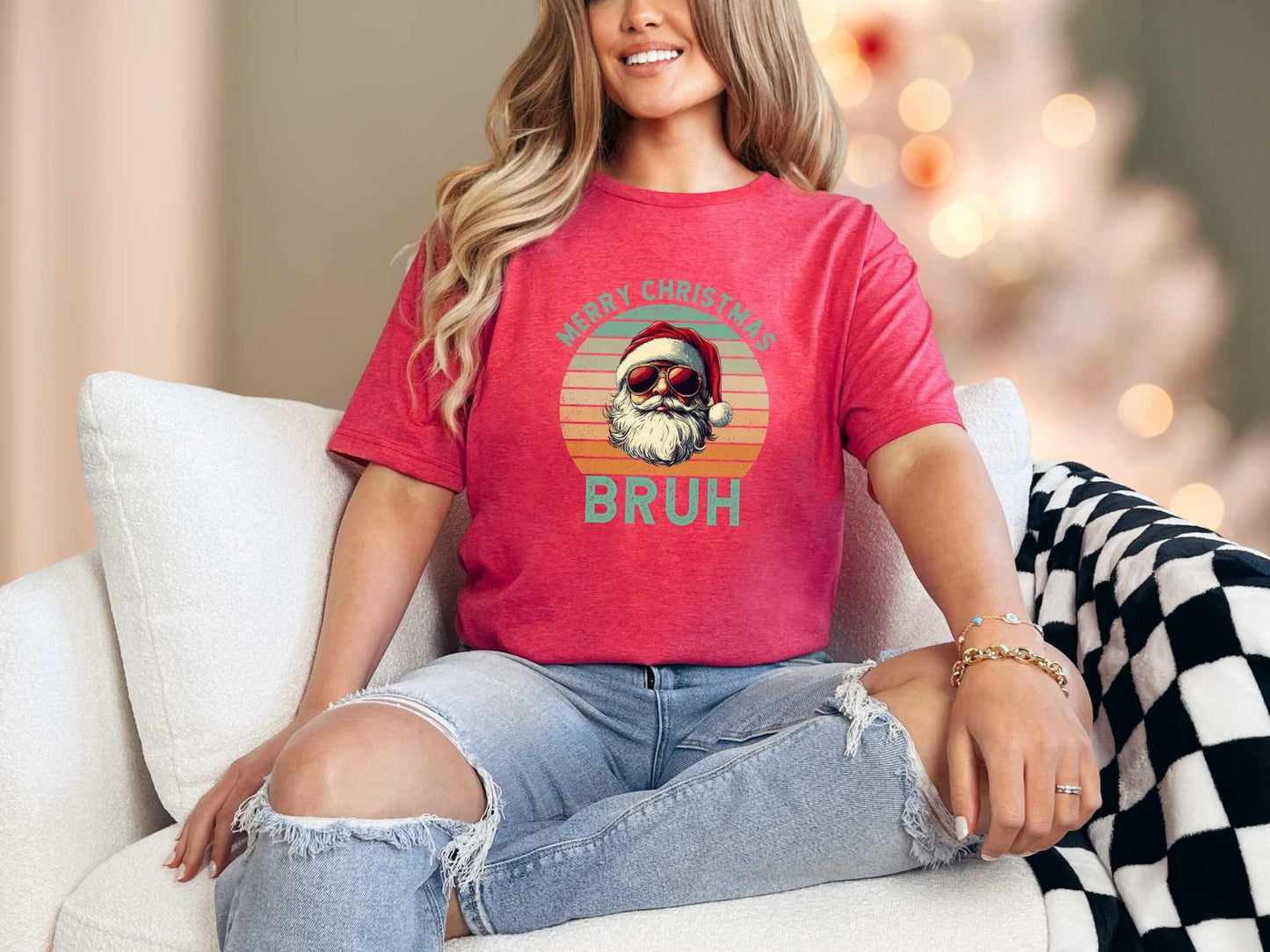 T-Shirt Heather Red / S Merry Christmas Bruh Tee