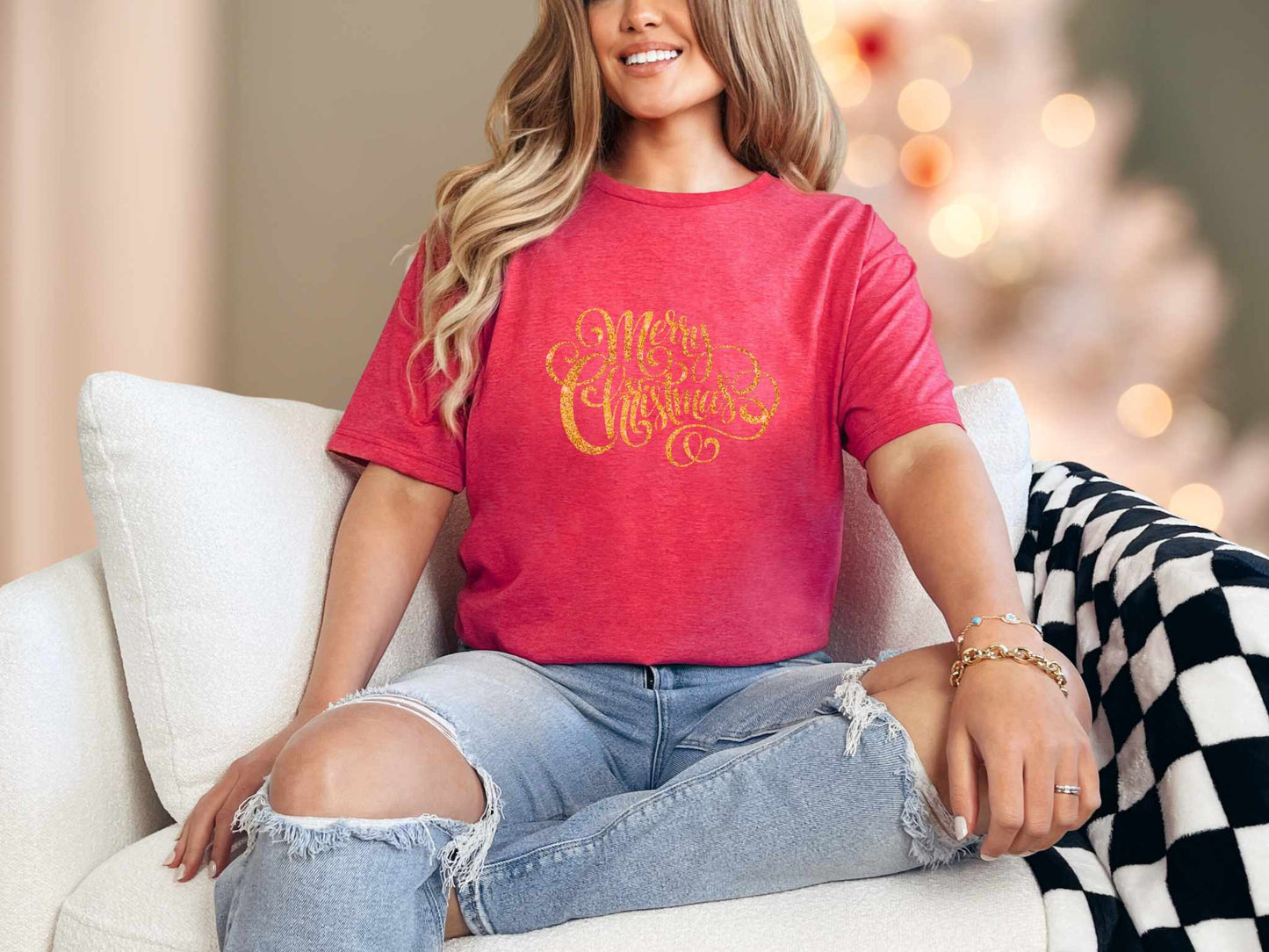 T-Shirt Heather Red / S Merry Christmas Gold Tee