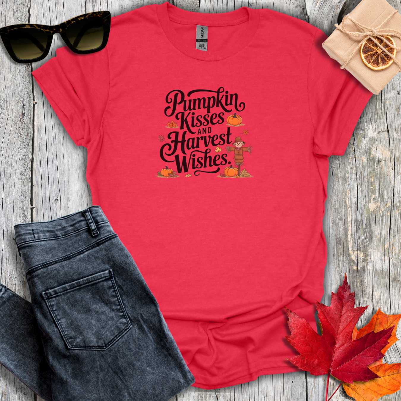 T-Shirt Heather Red / S Pumpkin Kisses Tee
