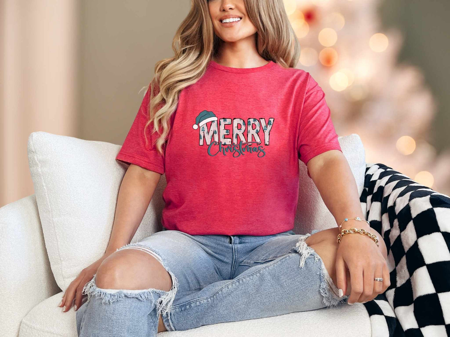 T-Shirt Heather Red / S Teal Merry Christmas Tee