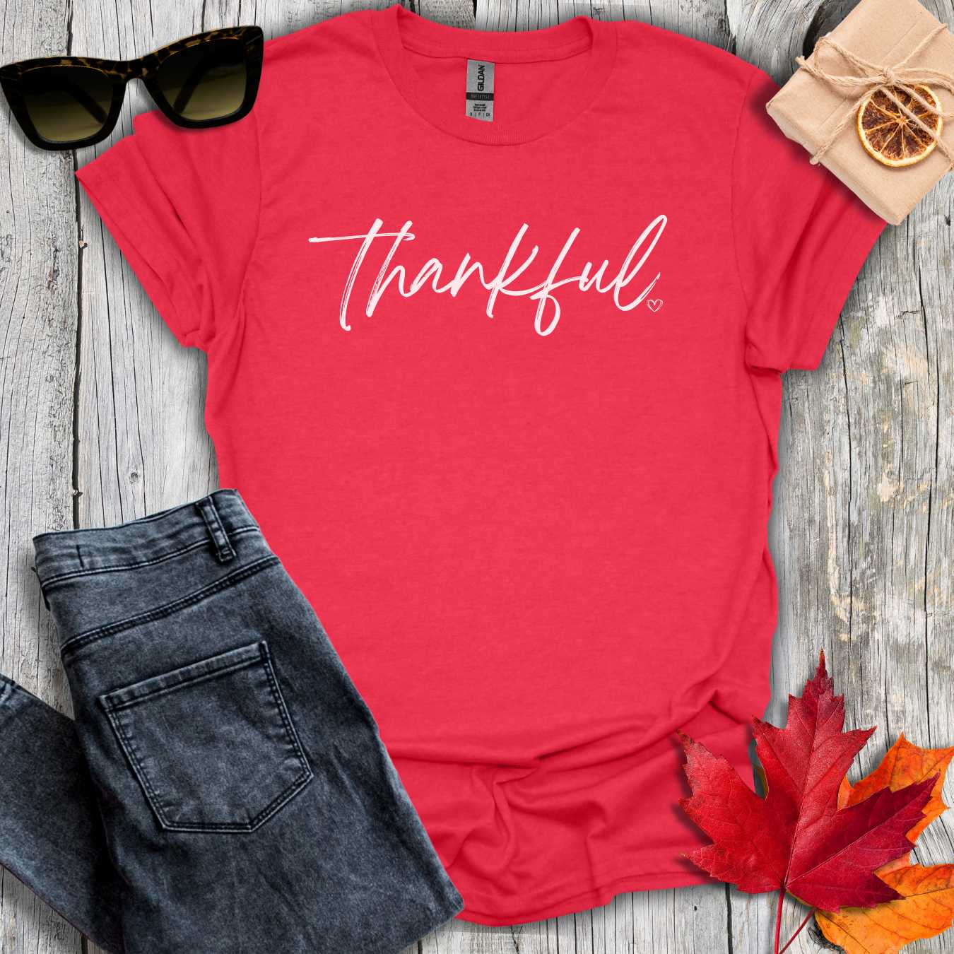 T-Shirt Heather Red / S Thankful with Heart Tee