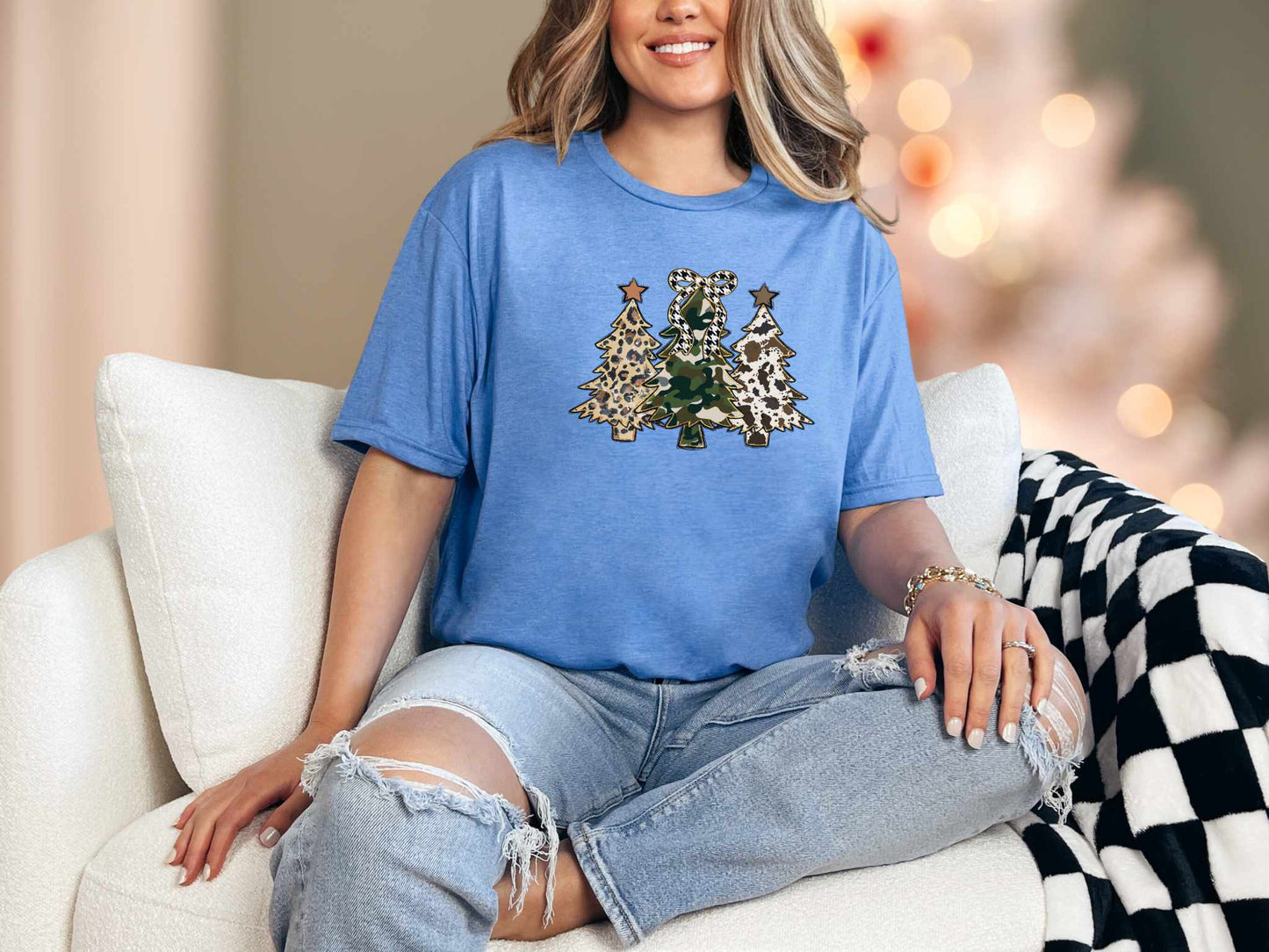 T-Shirt Heather Royal / S Camo Cow Cheetah Christmas Trees Tee