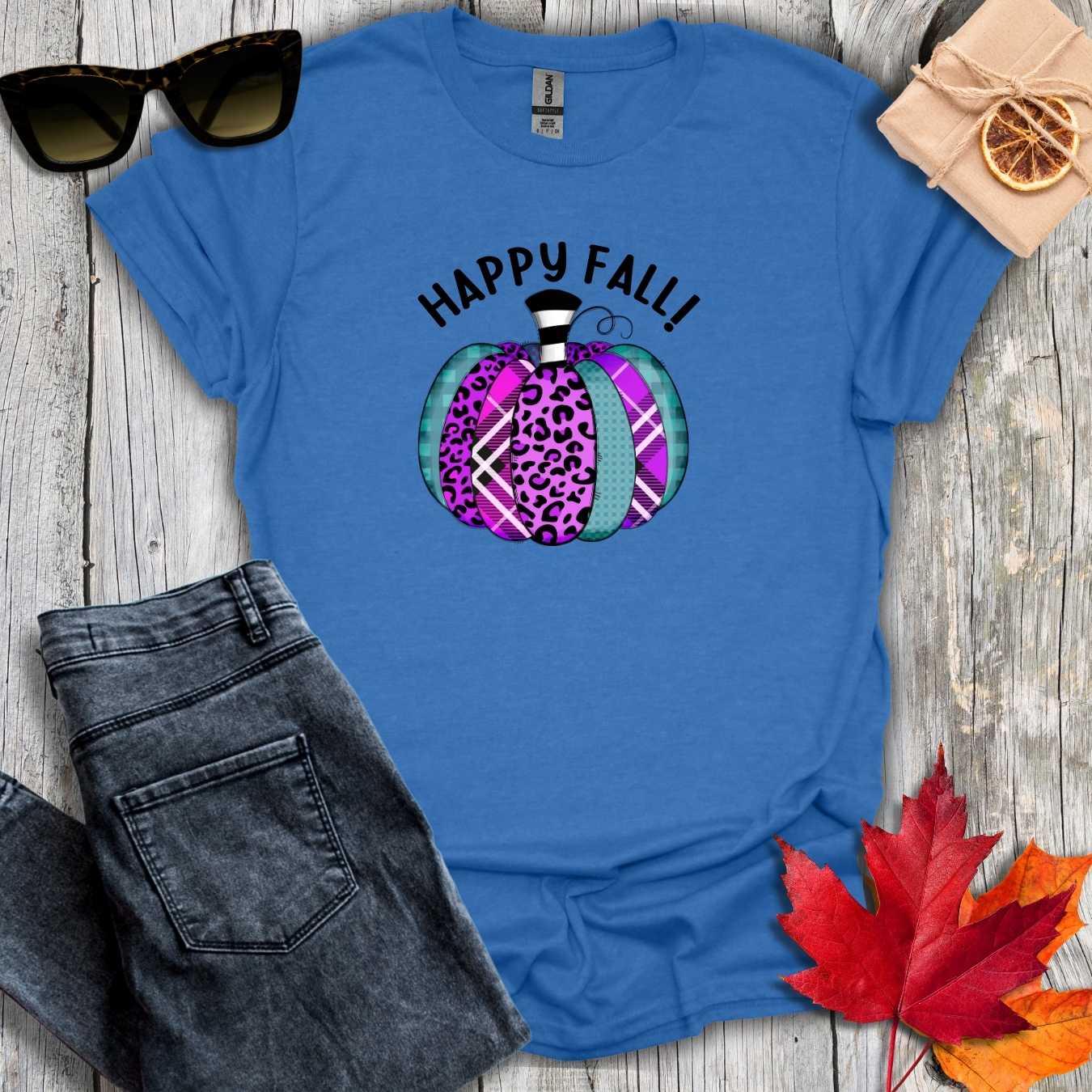 T-Shirt Heather Royal / S Happy Fall Purple Cheetah Tee