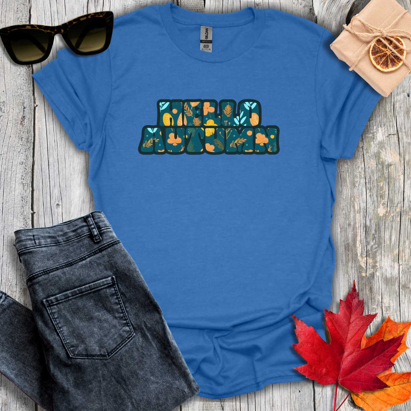 T-Shirt Heather Royal / S Hello Autumn Teal Inlay Tee
