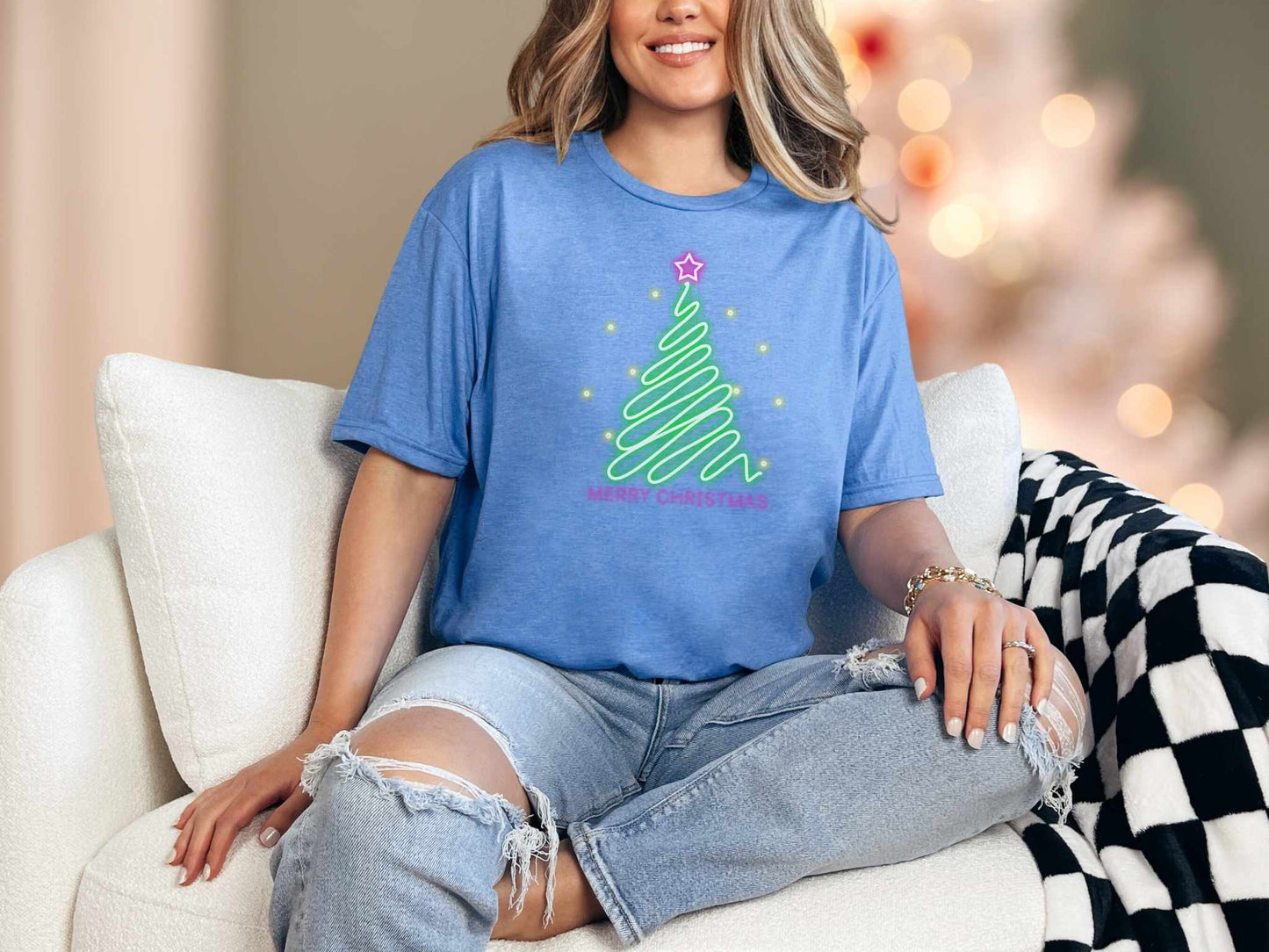 T-Shirt Heather Royal / S Neon Merry Christmas Tee