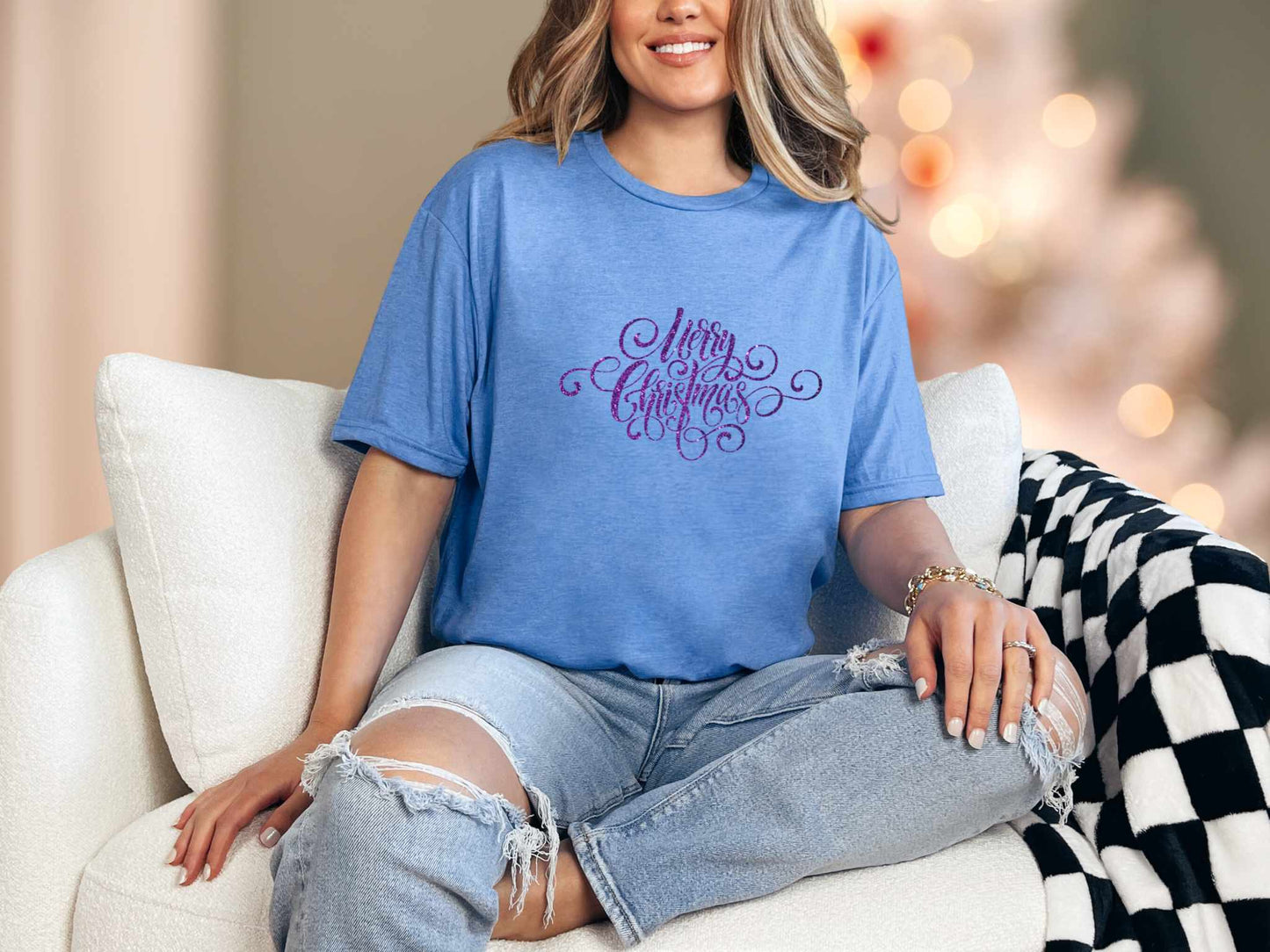 T-Shirt Heather Royal / S Purple Glitter Merry Christmas Tee