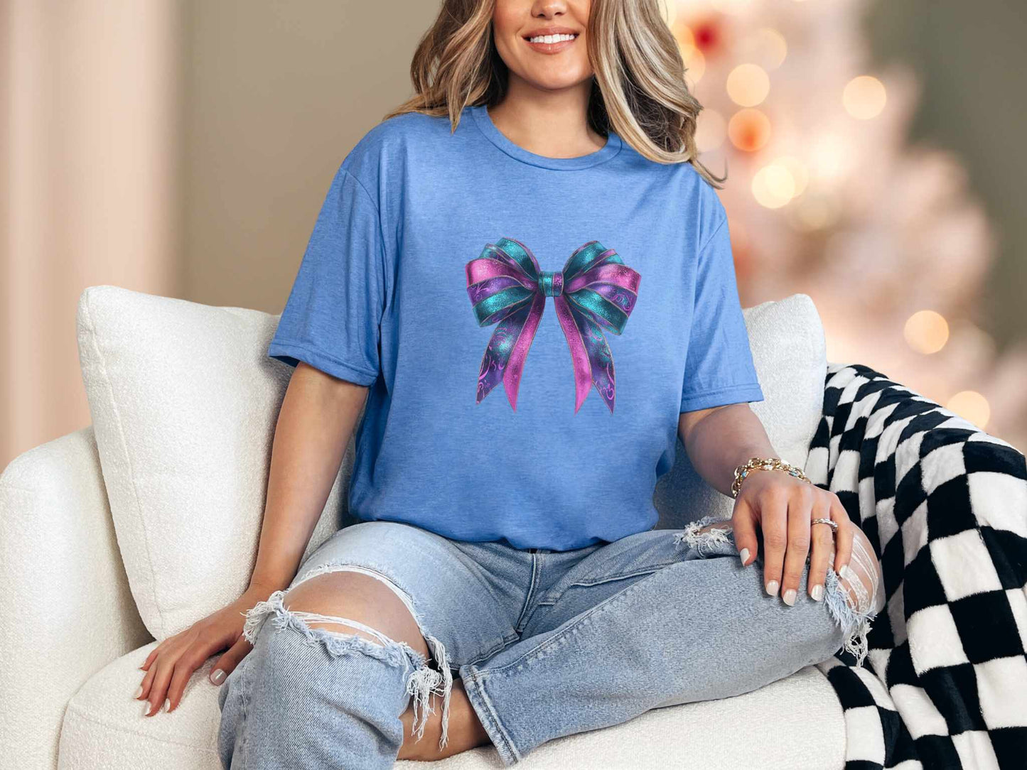 T-Shirt Heather Royal / S Shimmery Bow Tee