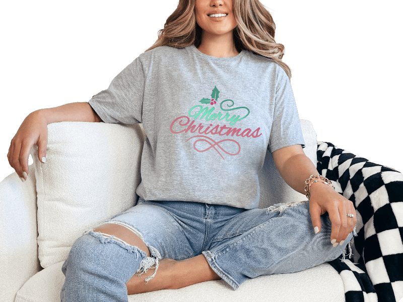 T-Shirt Merry Christmas with Holly Tee