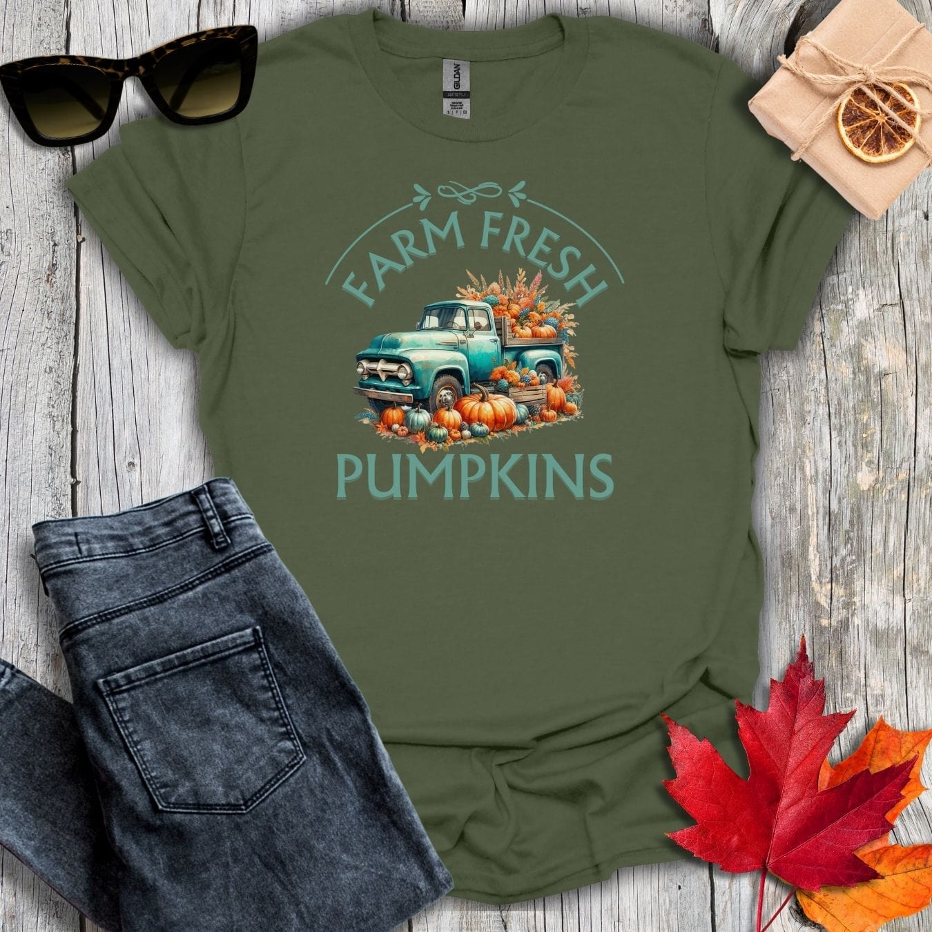 T-Shirt Military Green / S Farm Fresh Pumpkins Tee