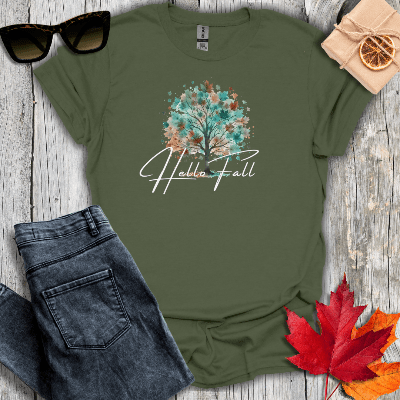 T-Shirt Military Green / S Hello Fall Tree Tee