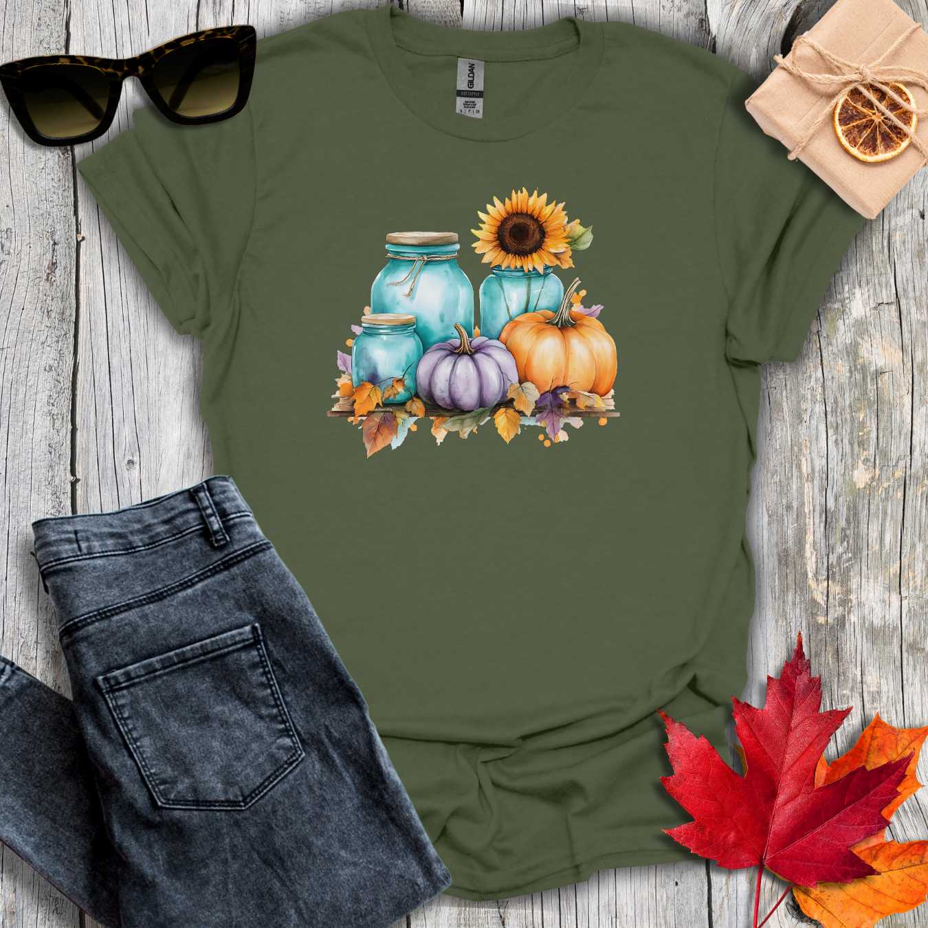 T-Shirt Military Green / S Mason Jars on Shelf Tee