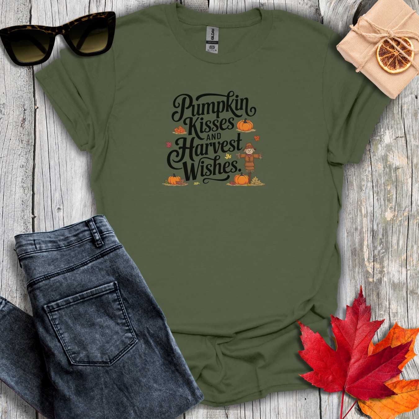 T-Shirt Military Green / S Pumpkin Kisses Tee