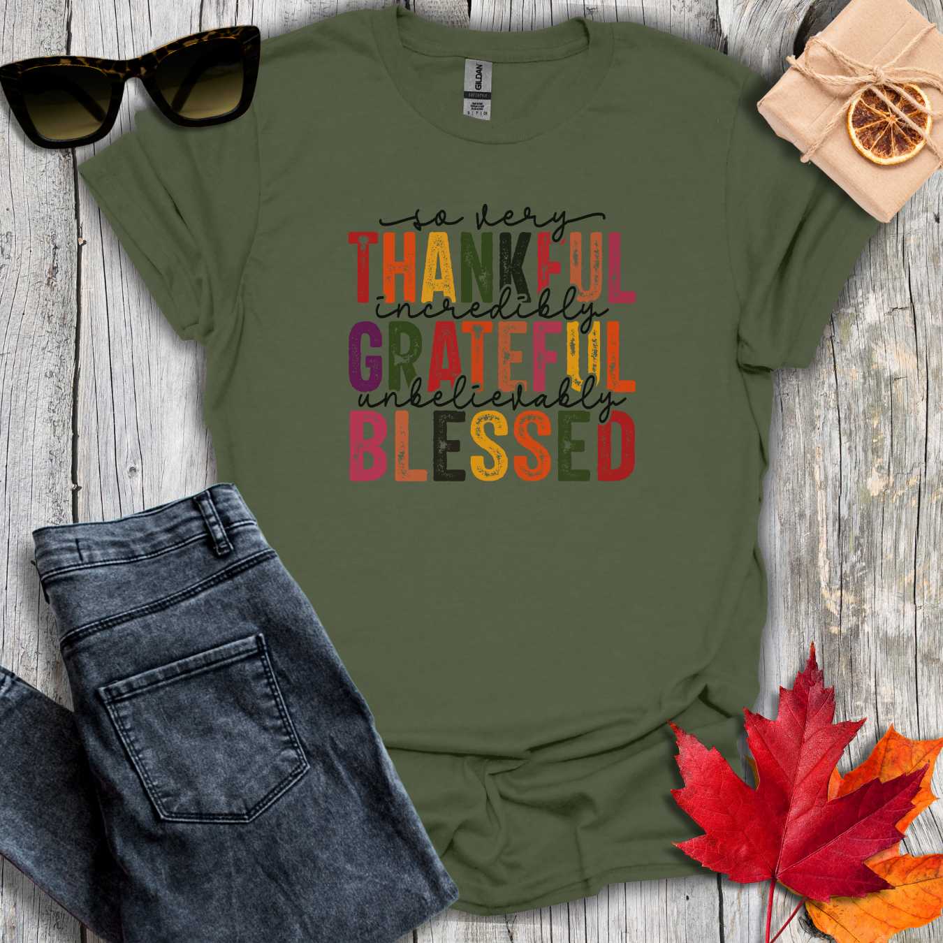 T-Shirt Military Green / S So Very Thankful Tee