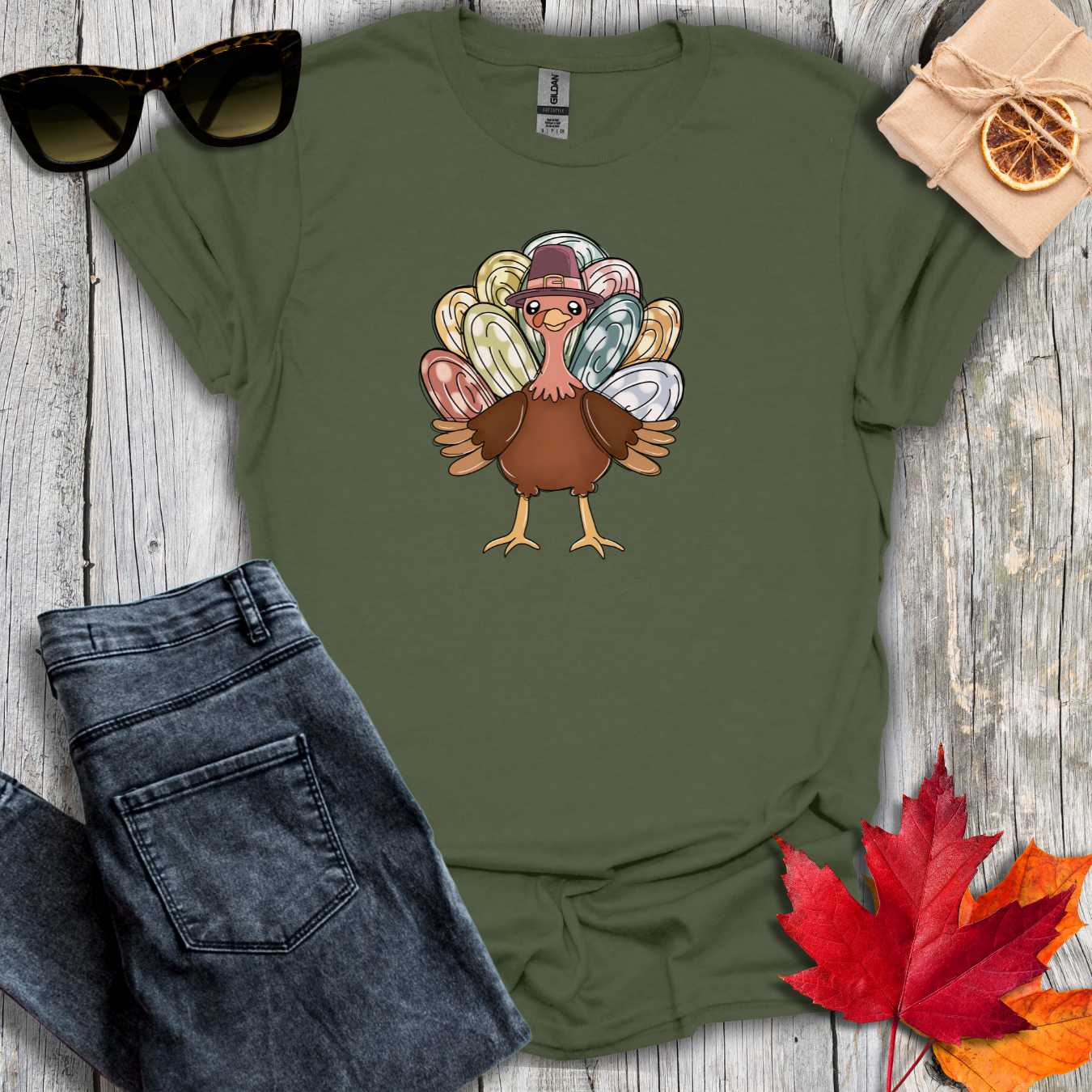 T-Shirt Military Green / S Turkey with Pastel Tee
